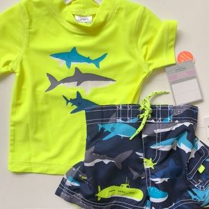 Carters Infant Boy Shark Swim Trunks & Rash Guard